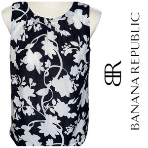 Banana Republic Lightweight Silk & Cotton Tank Top Navy & White Floral Print